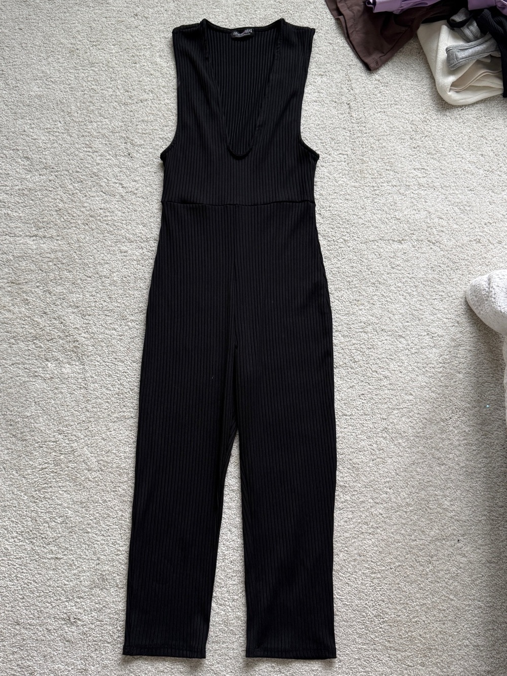 Sleeveless Ribbed Black Jumpsuit
